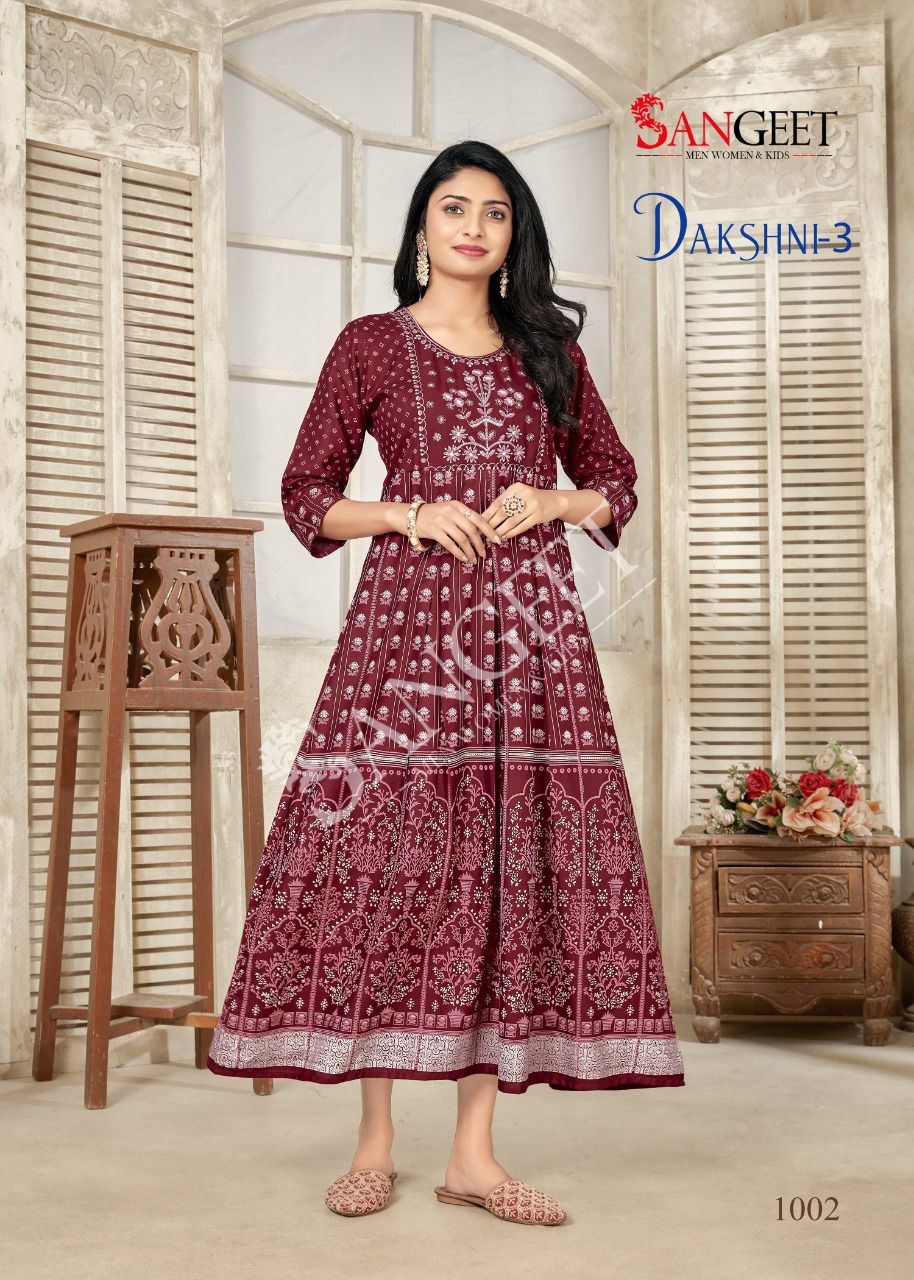 Dakshni 3 By Sangeet 1001-1006 Anarkali Kurtis Catalog